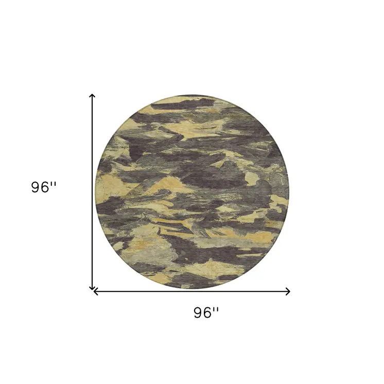 8' Charcoal And Gray Round Abstract Washable Indoor Outdoor Area Rug