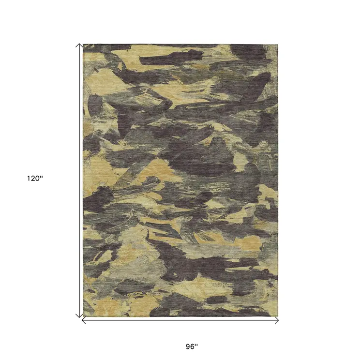8' X 10' Charcoal And Gray Abstract Washable Indoor Outdoor Area Rug