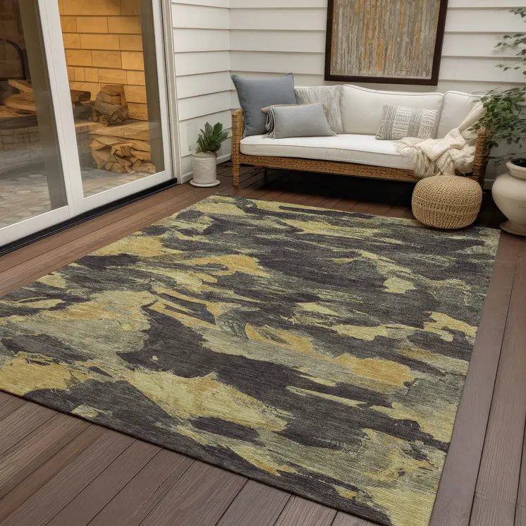 8' X 10' Charcoal And Gray Abstract Washable Indoor Outdoor Area Rug
