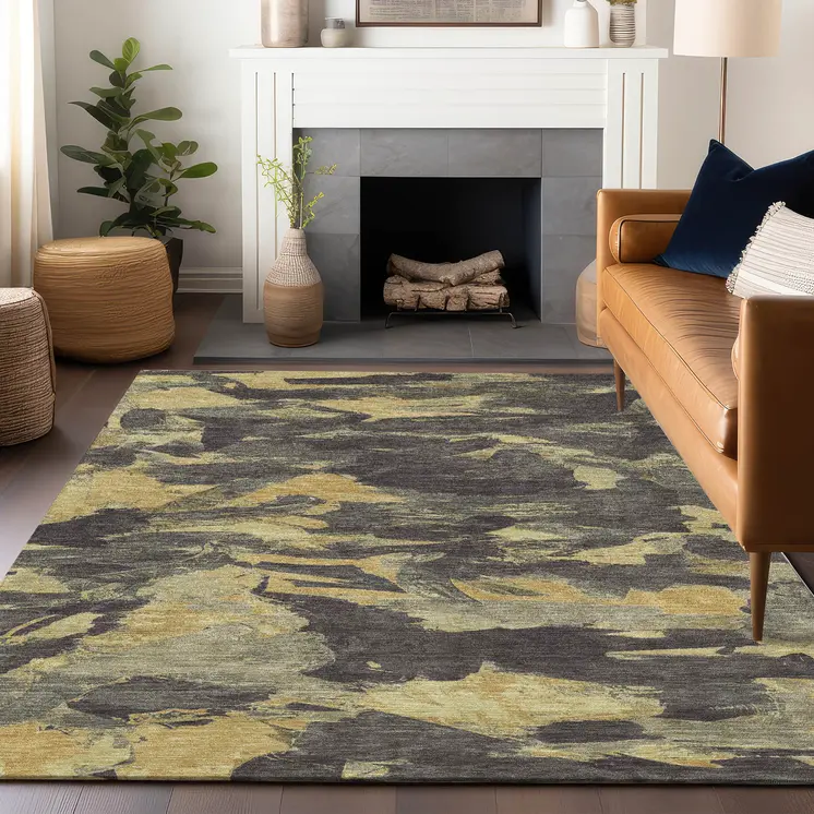 8' X 10' Charcoal And Gray Abstract Washable Indoor Outdoor Area Rug