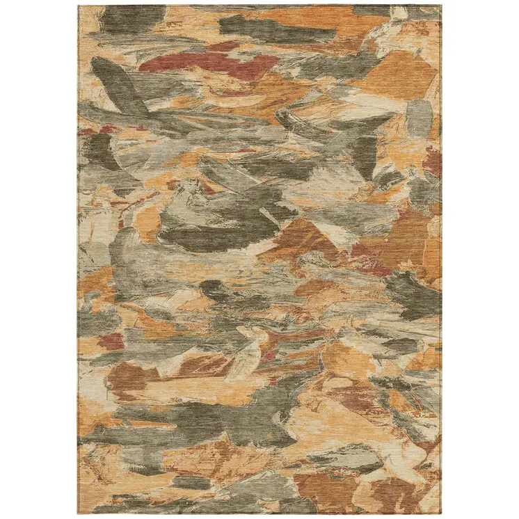 3' X 5' Copper And Orange Abstract Washable Indoor Outdoor Area Rug