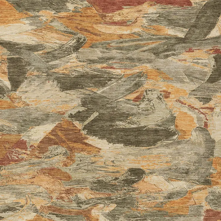 3' X 5' Copper And Orange Abstract Washable Indoor Outdoor Area Rug