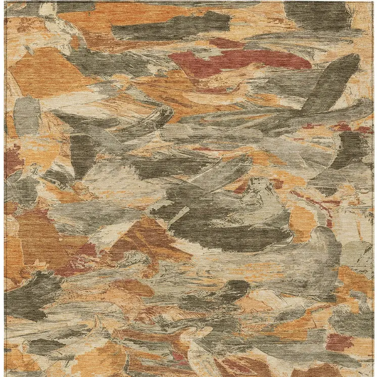 8' X 10' Copper And Orange Abstract Washable Indoor Outdoor Area Rug