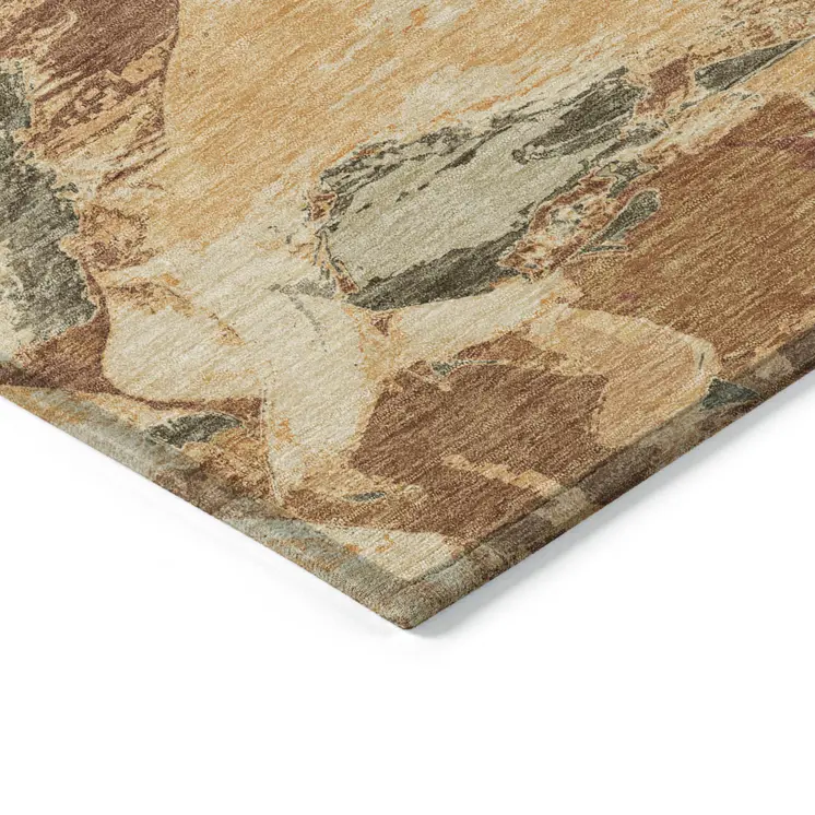 8' X 10' Copper And Orange Abstract Washable Indoor Outdoor Area Rug