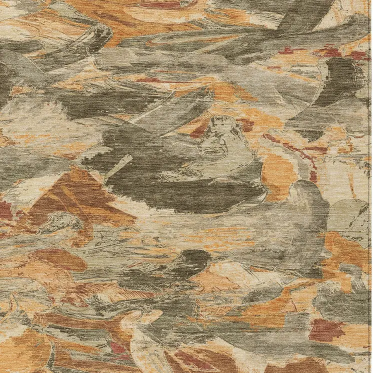 8' X 10' Copper And Orange Abstract Washable Indoor Outdoor Area Rug