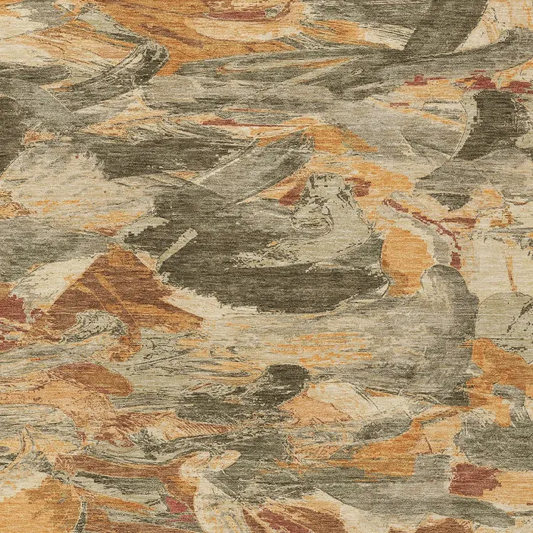 10' X 14' Copper And Orange Abstract Washable Indoor Outdoor Area Rug