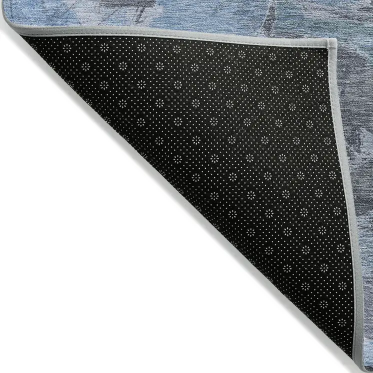 5' X 8' Denim Blue And Blue Abstract Washable Indoor Outdoor Area Rug