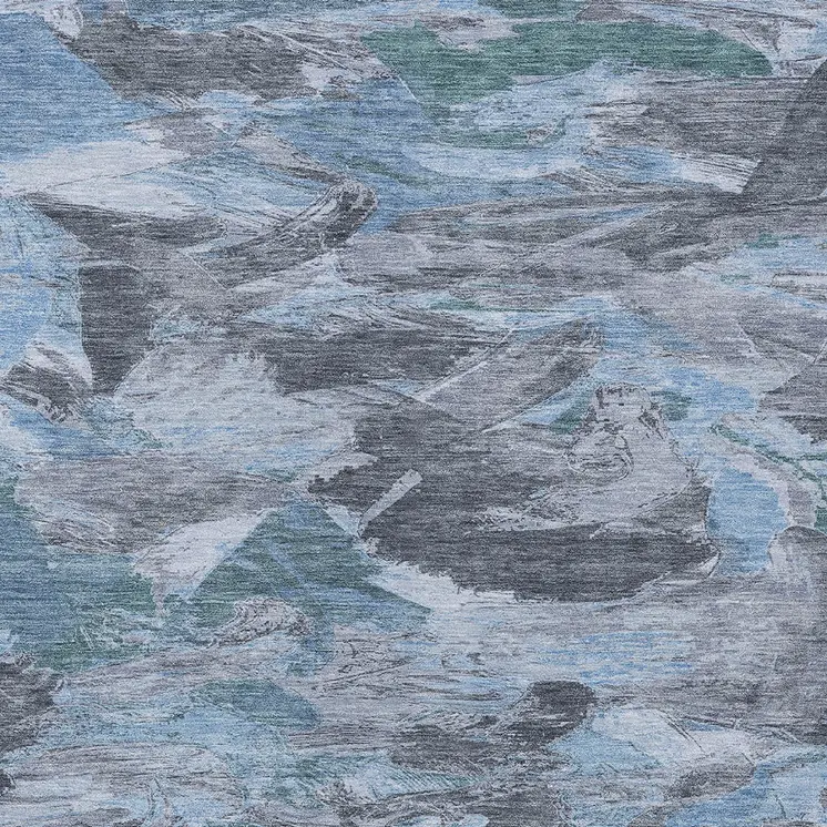 5' X 8' Denim Blue And Blue Abstract Washable Indoor Outdoor Area Rug