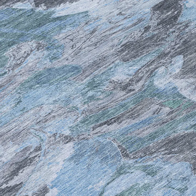 8' Denim Blue And Blue Round Abstract Washable Indoor Outdoor Area Rug