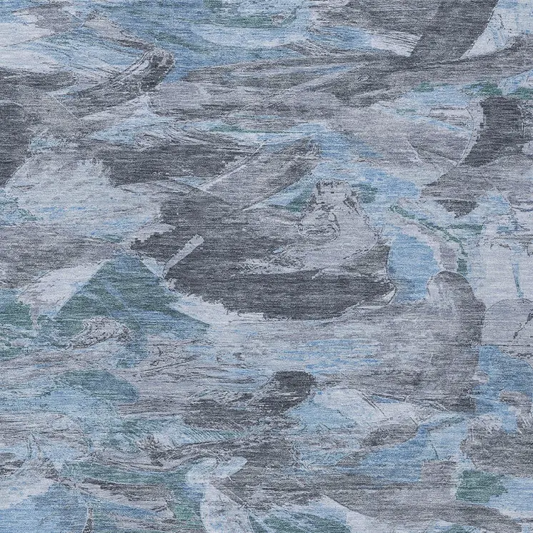 9' X 12' Denim Blue And Blue Abstract Washable Indoor Outdoor Area Rug