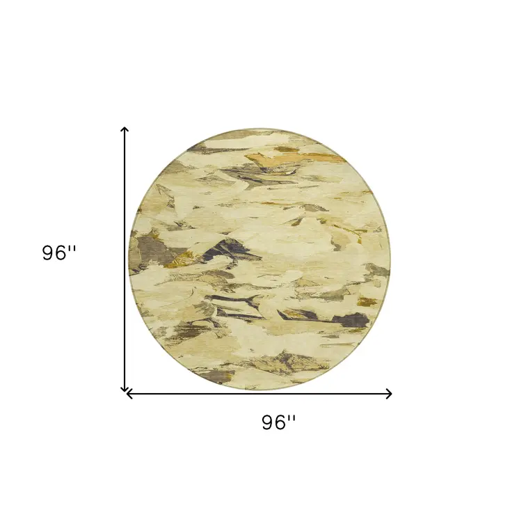 8' Gold And Beige Round Abstract Washable Indoor Outdoor Area Rug