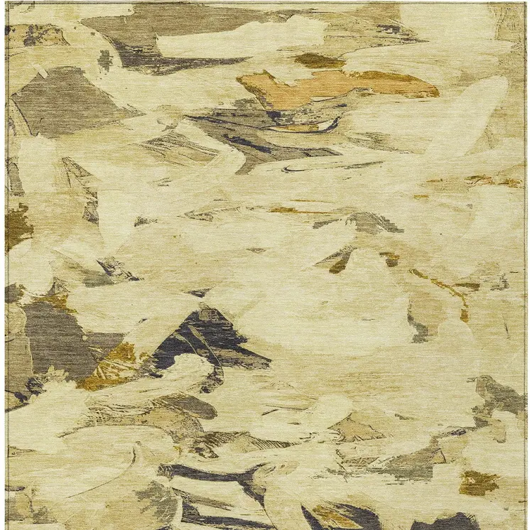 8' X 10' Gold And Beige Abstract Washable Indoor Outdoor Area Rug