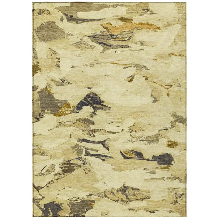 8' X 10' Gold And Beige Abstract Washable Indoor Outdoor Area Rug