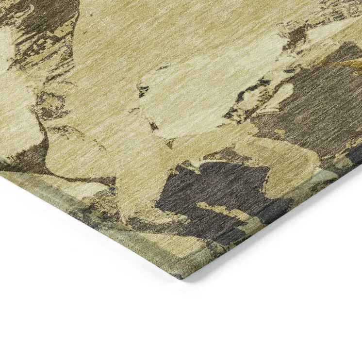 8' X 10' Gold And Beige Abstract Washable Indoor Outdoor Area Rug