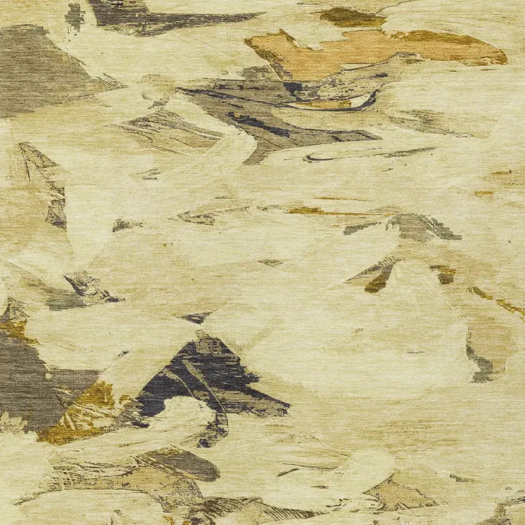 8' X 10' Gold And Beige Abstract Washable Indoor Outdoor Area Rug