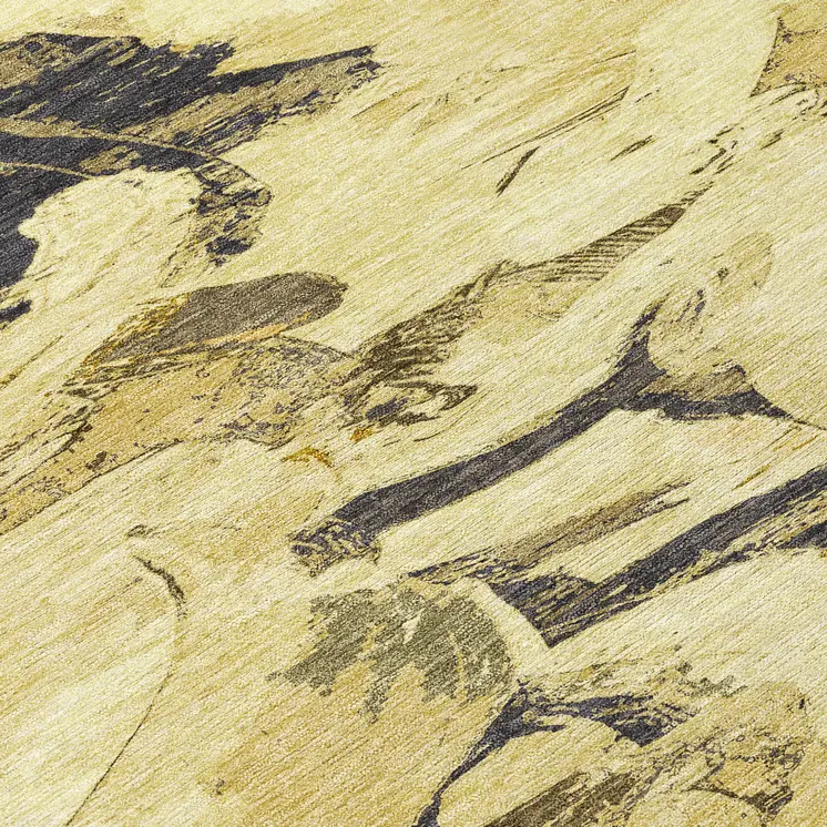 8' X 10' Gold And Beige Abstract Washable Indoor Outdoor Area Rug