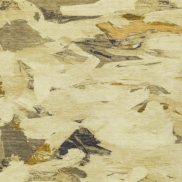 9' X 12' Gold And Beige Abstract Washable Indoor Outdoor Area Rug