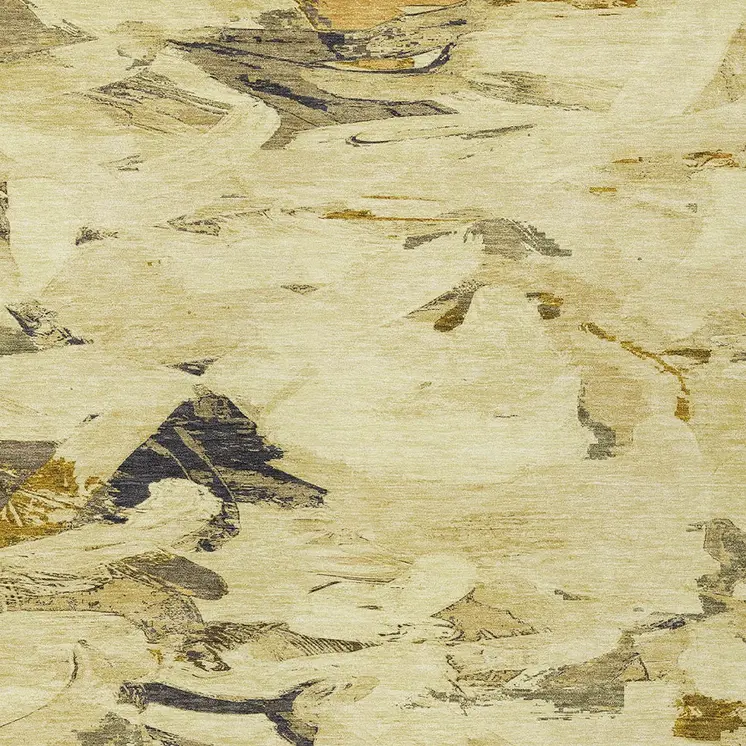 10' X 14' Gold And Beige Abstract Washable Indoor Outdoor Area Rug