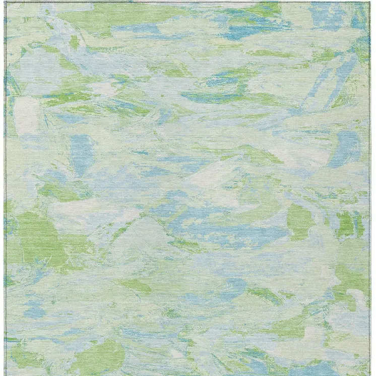 3' X 5' Mint Green And Blue Abstract Washable Indoor Outdoor Area Rug