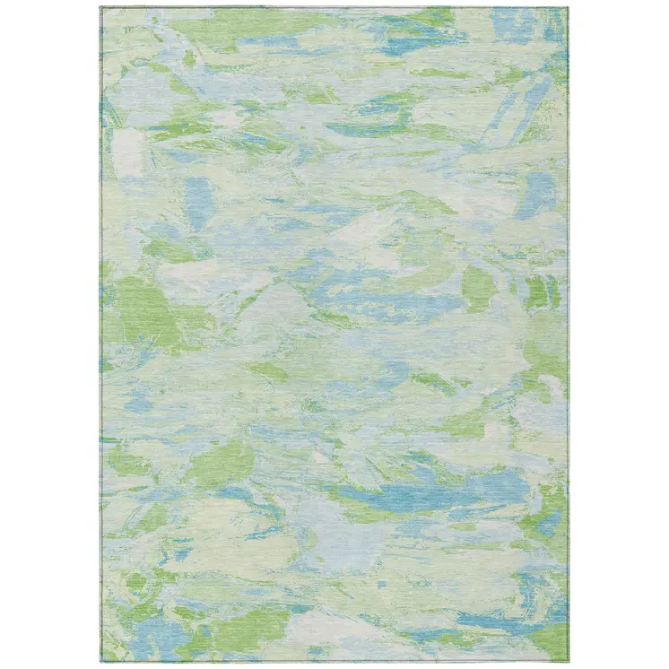 3' X 5' Mint Green And Blue Abstract Washable Indoor Outdoor Area Rug