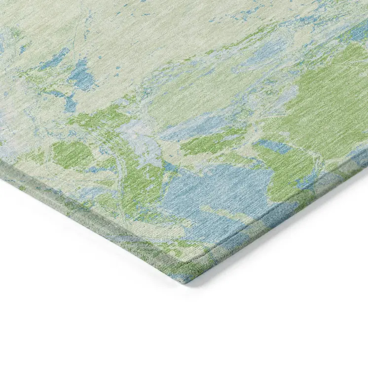 3' X 5' Mint Green And Blue Abstract Washable Indoor Outdoor Area Rug