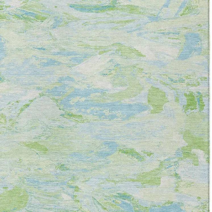 8' X 10' Mint Green And Blue Abstract Washable Indoor Outdoor Area Rug