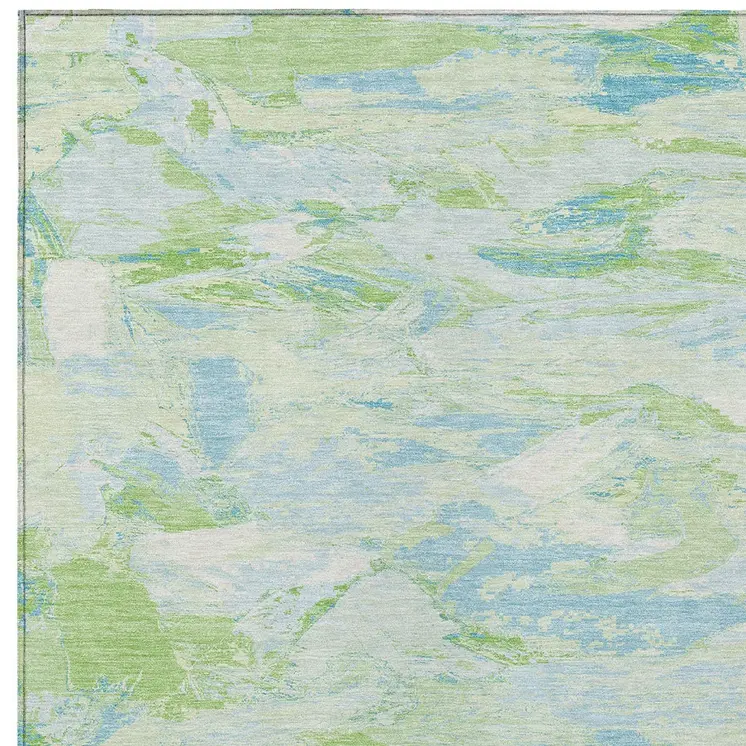9' X 12' Mint Green And Blue Abstract Washable Indoor Outdoor Area Rug