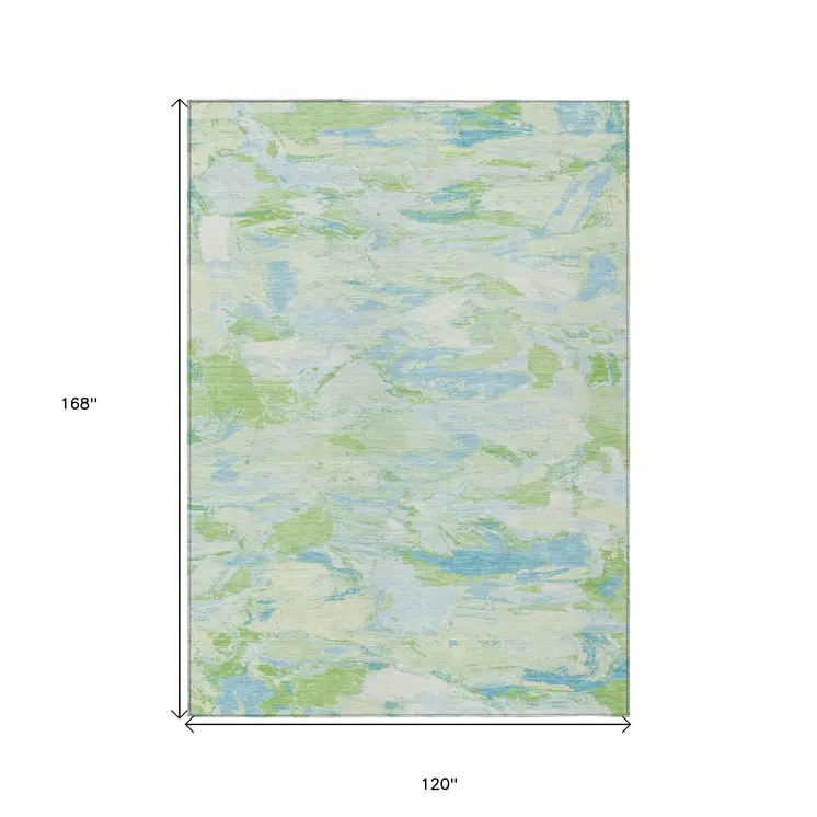 10' X 14' Mint Green And Blue Abstract Washable Indoor Outdoor Area Rug