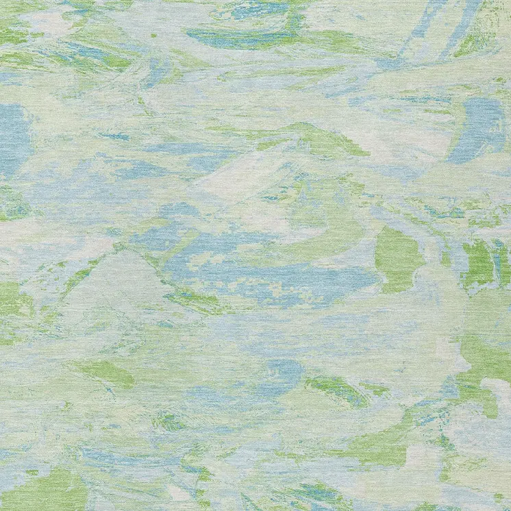 10' X 14' Mint Green And Blue Abstract Washable Indoor Outdoor Area Rug