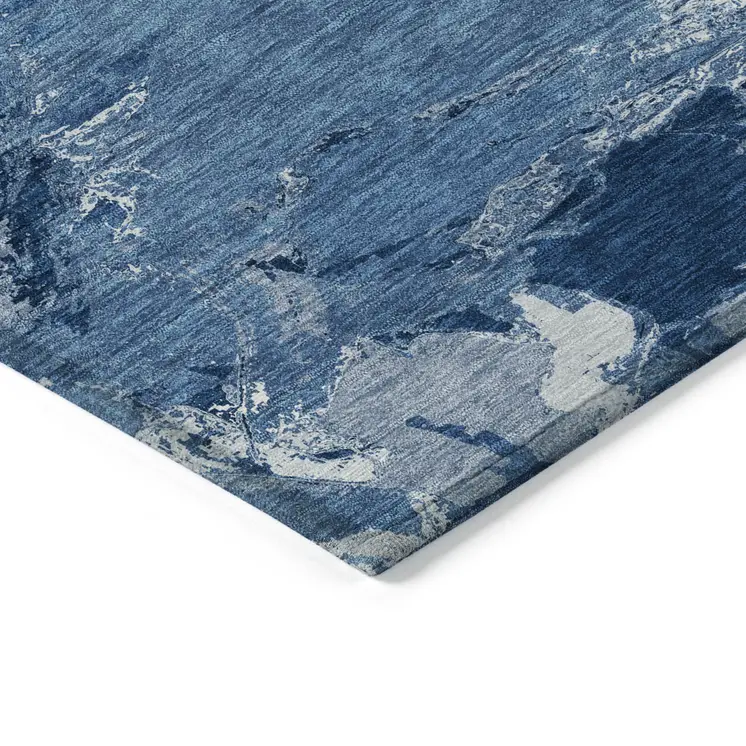 3' X 5' Navy Blue And Blue Abstract Washable Indoor Outdoor Area Rug