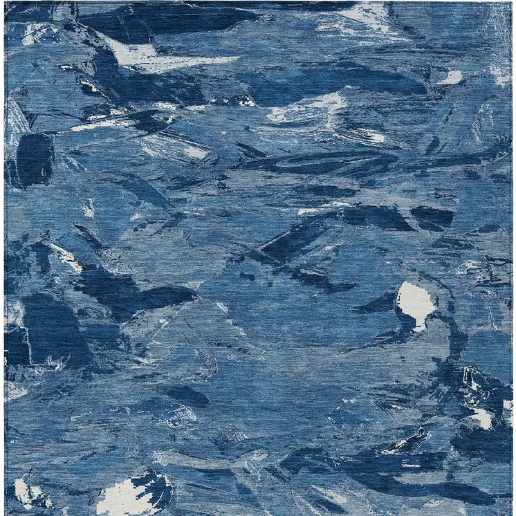 3' X 5' Navy Blue And Blue Abstract Washable Indoor Outdoor Area Rug