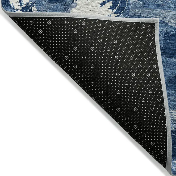 5' X 8' Navy Blue And Blue Abstract Washable Indoor Outdoor Area Rug