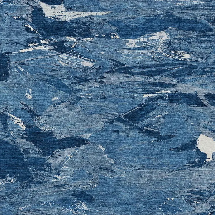 8' X 10' Navy Blue And Blue Abstract Washable Indoor Outdoor Area Rug