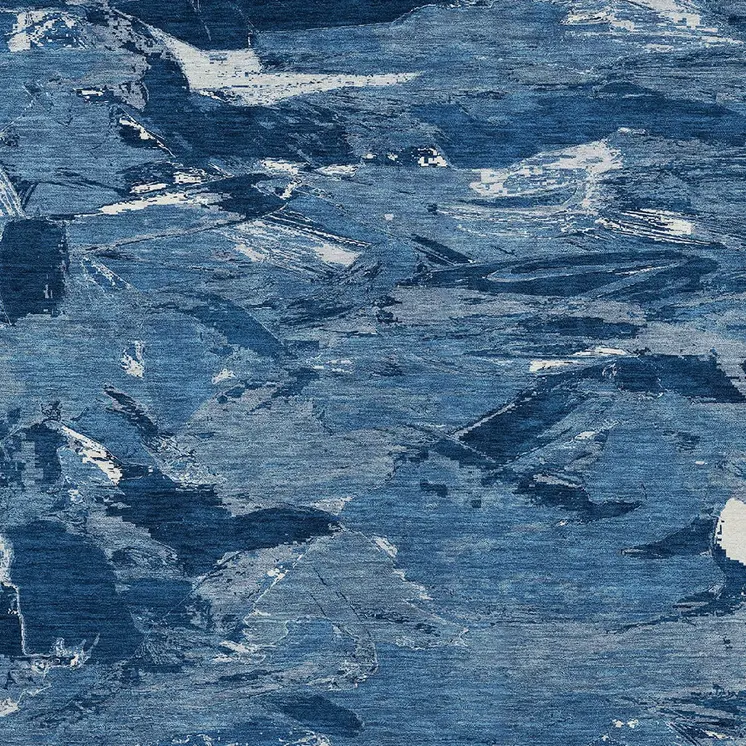 9' X 12' Navy Blue And Blue Abstract Washable Indoor Outdoor Area Rug