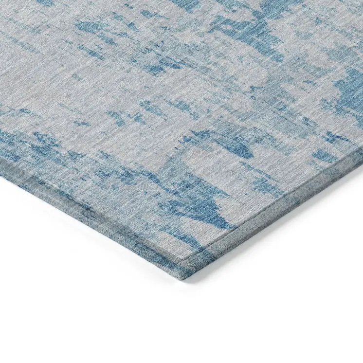 5' X 8' Denim Blue And Blue Abstract Washable Indoor Outdoor Area Rug