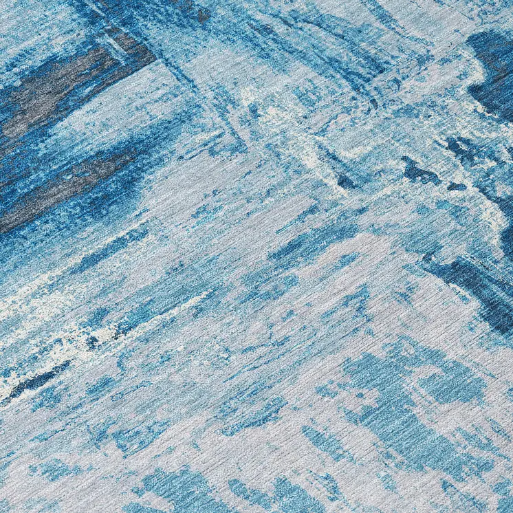 8' Denim Blue And Blue Round Abstract Washable Indoor Outdoor Area Rug
