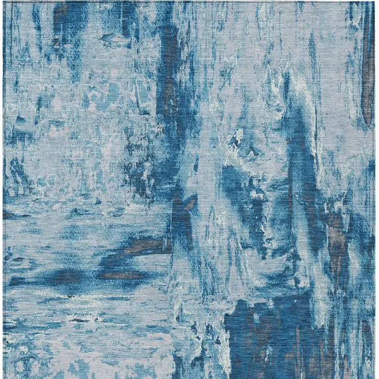 8' X 10' Denim Blue And Blue Abstract Washable Indoor Outdoor Area Rug