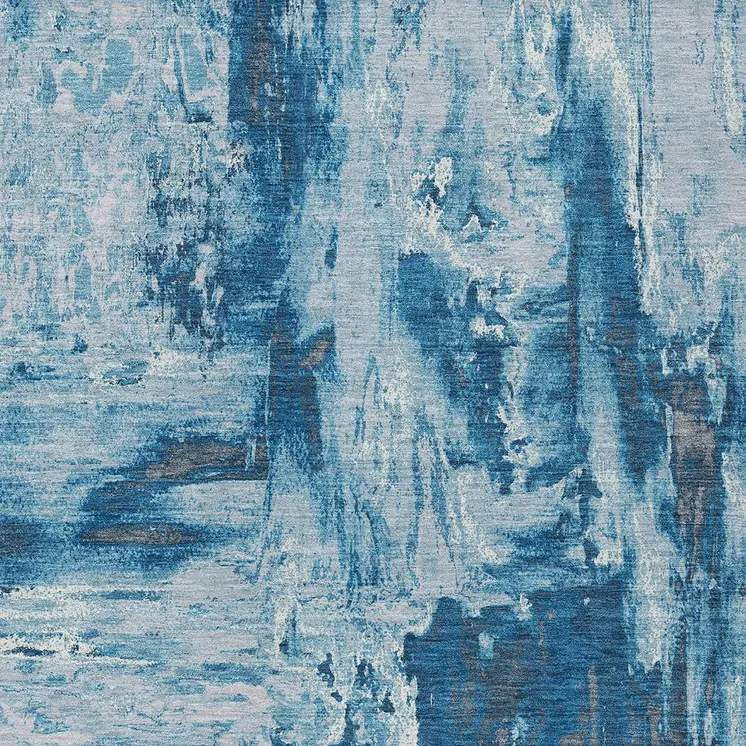 8' X 10' Denim Blue And Blue Abstract Washable Indoor Outdoor Area Rug