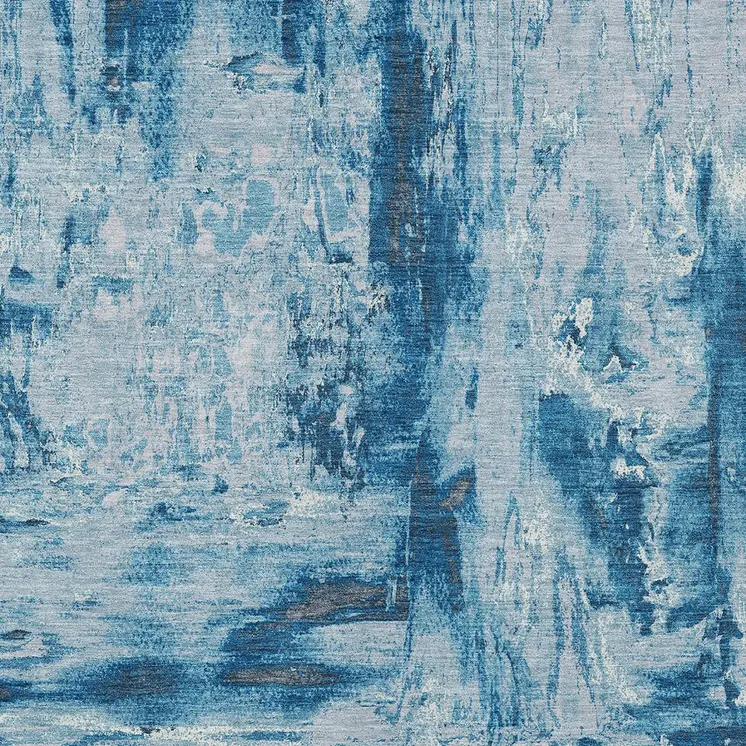 9' X 12' Denim Blue And Blue Abstract Washable Indoor Outdoor Area Rug