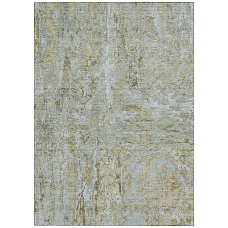 3' X 5' Khaki And Brown Abstract Washable Indoor Outdoor Area Rug