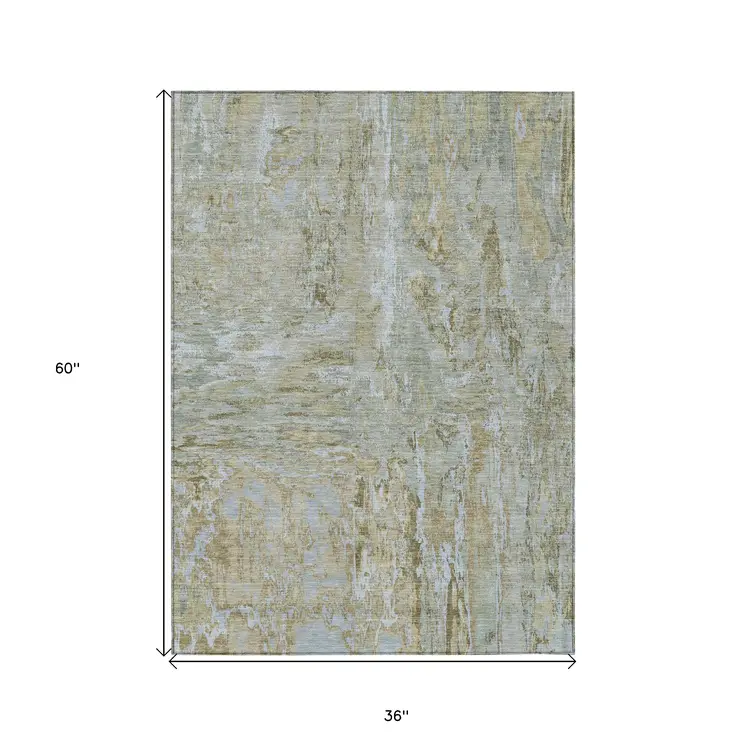 3' X 5' Khaki And Brown Abstract Washable Indoor Outdoor Area Rug