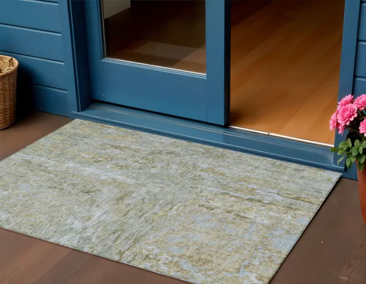 3' X 5' Khaki And Brown Abstract Washable Indoor Outdoor Area Rug