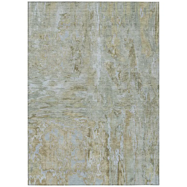 3' X 5' Khaki And Brown Abstract Washable Indoor Outdoor Area Rug
