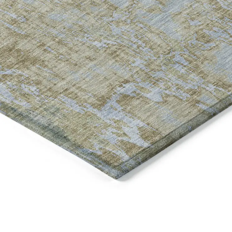 3' X 5' Khaki And Brown Abstract Washable Indoor Outdoor Area Rug