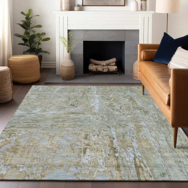 3' X 5' Khaki And Brown Abstract Washable Indoor Outdoor Area Rug