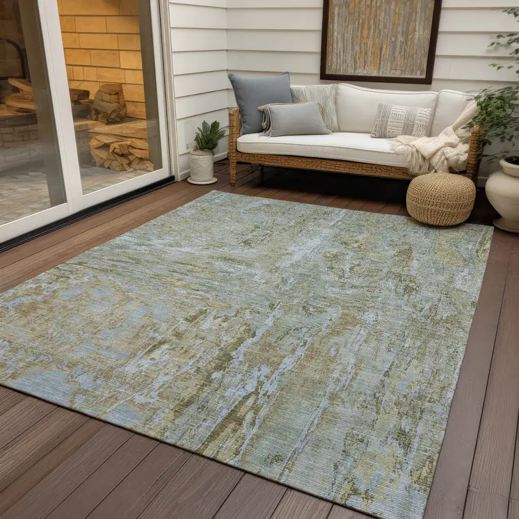5' X 8' Khaki And Brown Abstract Washable Indoor Outdoor Area Rug