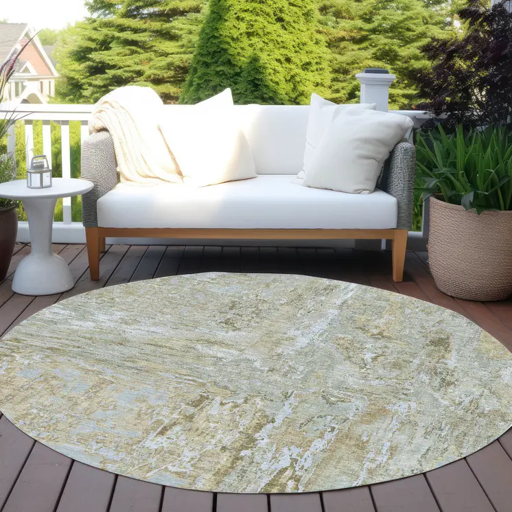 8' Khaki And Brown Round Abstract Washable Indoor Outdoor Area Rug
