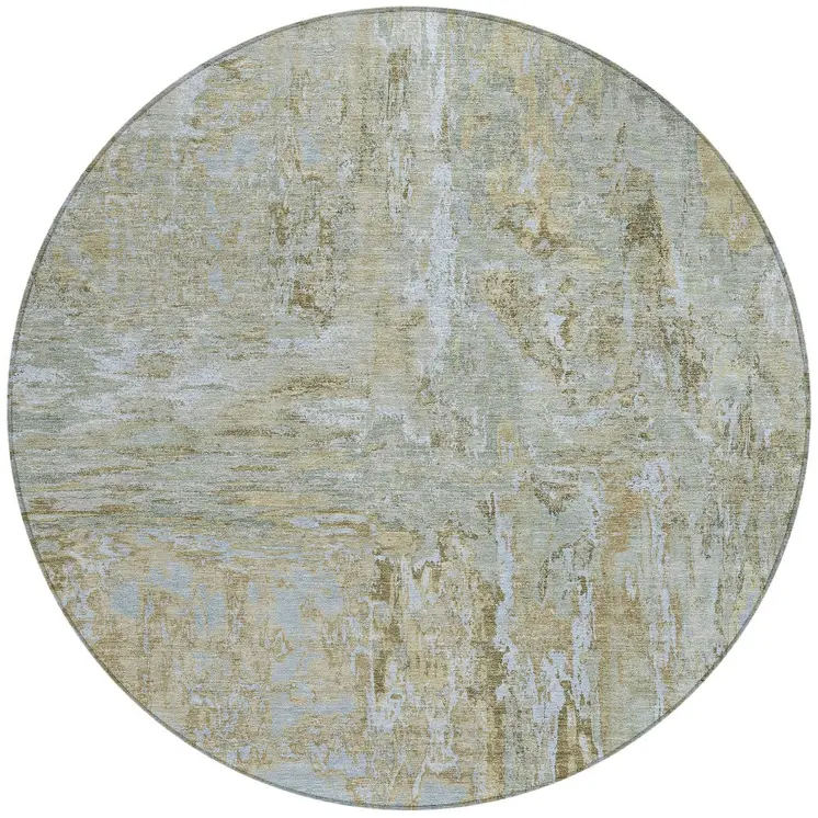 8' Khaki And Brown Round Abstract Washable Indoor Outdoor Area Rug