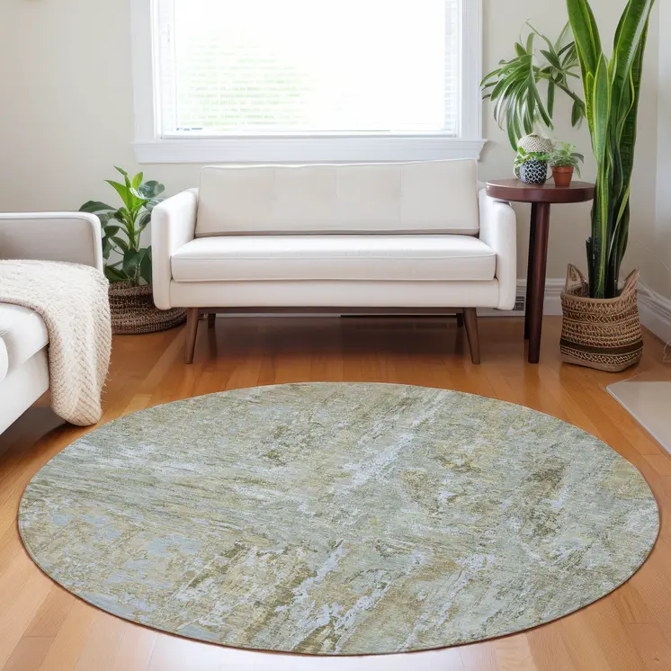 8' Khaki And Brown Round Abstract Washable Indoor Outdoor Area Rug