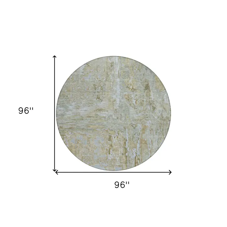 8' Khaki And Brown Round Abstract Washable Indoor Outdoor Area Rug